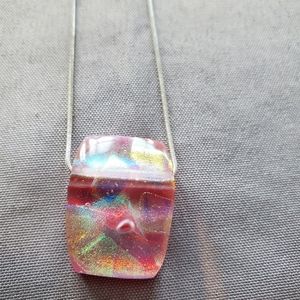 Pink Dichroic pendant with 18 inch sterling silver necklace